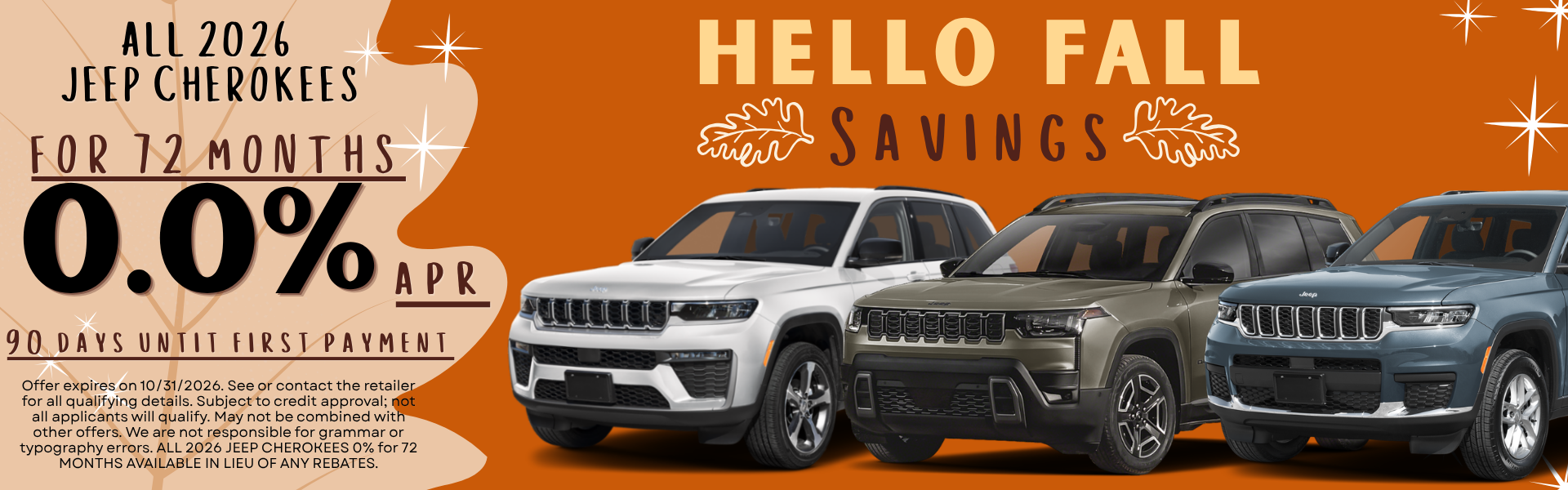 all 2026 jeep cherokees for 72 months 0.0% apr 