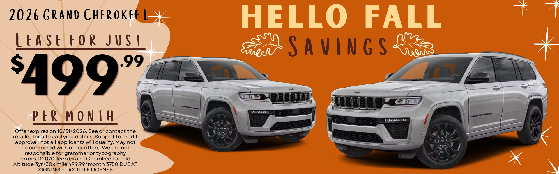 2026 Grand Cherokee Lease for just $499